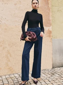 Sale Piping Belted Decor Straight Jeans Jeans|Pants