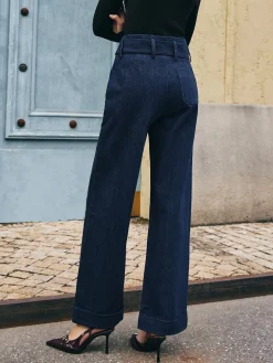 Sale Piping Belted Decor Straight Jeans Jeans|Pants