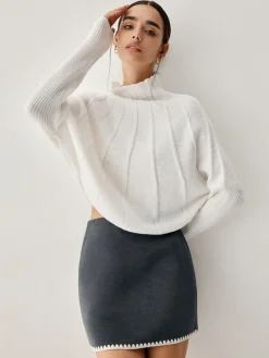 Online Piping Mock Neck Long Sleeve Knit Top Sweater Tops|Long Sleeve Sets