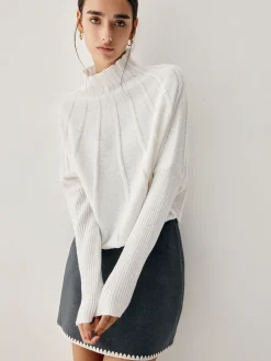 Online Piping Mock Neck Long Sleeve Knit Top Sweater Tops|Long Sleeve Sets