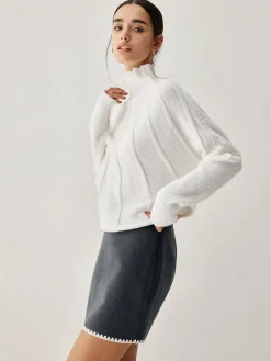 Online Piping Mock Neck Long Sleeve Knit Top Sweater Tops|Long Sleeve Sets