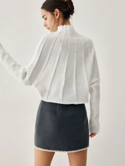 Online Piping Mock Neck Long Sleeve Knit Top Sweater Tops|Long Sleeve Sets