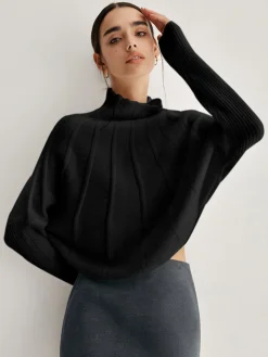 Online Piping Mock Neck Long Sleeve Knit Top Sweater Tops|Long Sleeve Sets