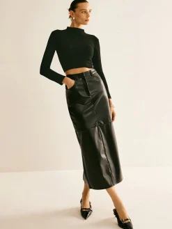 Piping PU Leather A-Line Skirt Skirts|Bottoms