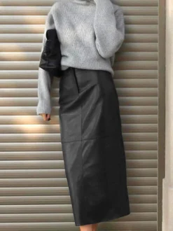 Piping PU Leather A-Line Skirt Skirts|Bottoms