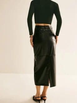 Piping PU Leather A-Line Skirt Skirts|Bottoms