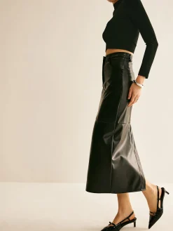 Piping PU Leather A-Line Skirt Skirts|Bottoms