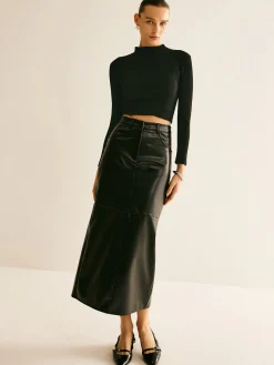 Piping PU Leather A-Line Skirt Skirts|Bottoms