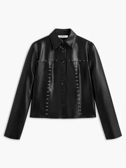 Hot Piping Rivet Button PU Leather Jacket Outerwear|Jackets