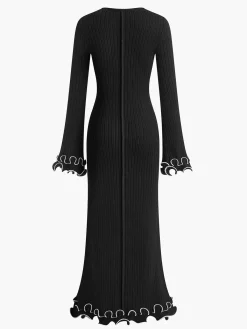 Outlet Piping Ruffle Drawstring Knit Dress White Dresses|Black Dresses