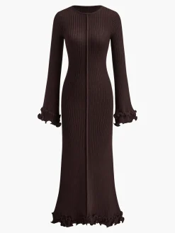 Outlet Piping Ruffle Drawstring Knit Dress White Dresses|Black Dresses