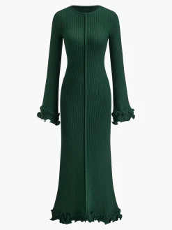 Outlet Piping Ruffle Drawstring Knit Dress White Dresses|Black Dresses