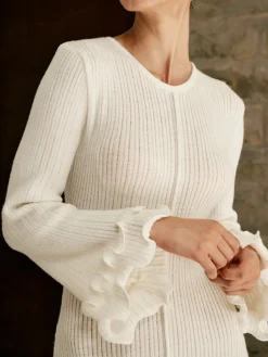 Outlet Piping Ruffle Drawstring Knit Dress White Dresses|Black Dresses