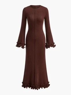 Outlet Piping Ruffle Drawstring Knit Dress White Dresses|Black Dresses