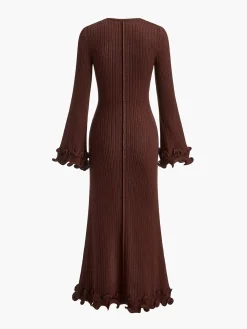 Outlet Piping Ruffle Drawstring Knit Dress White Dresses|Black Dresses