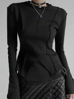 Hot Piping Slim Jersey Blouse Blouses & Shirts|Tops