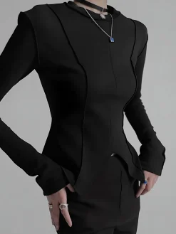 Hot Piping Slim Jersey Blouse Blouses & Shirts|Tops