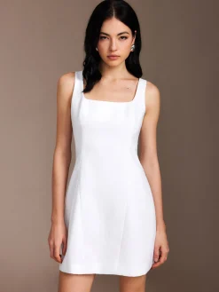 Sale Piping Zipper Solid Short Dress White Dresses|Work Dresses