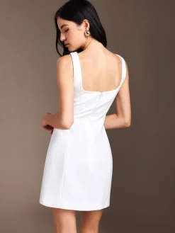 Sale Piping Zipper Solid Short Dress White Dresses|Work Dresses