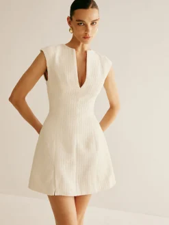 Clearance Piping Zipper Tweed Short Dress White Dresses|Black Dresses