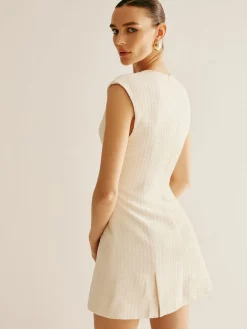 Clearance Piping Zipper Tweed Short Dress White Dresses|Black Dresses