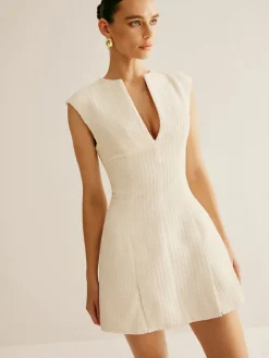 Clearance Piping Zipper Tweed Short Dress White Dresses|Black Dresses