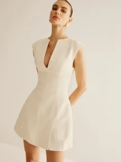 Clearance Piping Zipper Tweed Short Dress White Dresses|Black Dresses