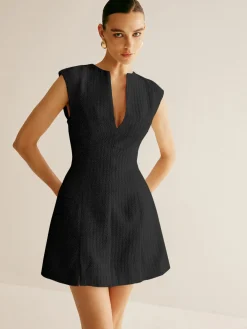 Clearance Piping Zipper Tweed Short Dress White Dresses|Black Dresses