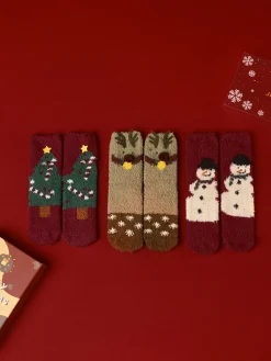 Hot 3pk Christmas Coral Velvet Socks With Box Socks & Tights|Accessories