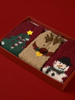 Hot 3pk Christmas Coral Velvet Socks With Box Socks & Tights|Accessories