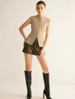 Clearance Plaid Button Down Slim Vest Blouses & Shirts|Vests