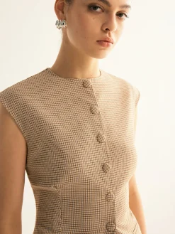 Clearance Plaid Button Down Slim Vest Blouses & Shirts|Vests