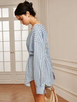 Outlet Plaid Button Pleated Jumpsuit Long Sleeve Sets|Jumpsuits & Rompers