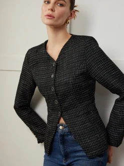 Plaid Button Split Slim Blazer Outerwear|Blazers