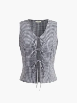 New Plaid Knotted V-Neck Tank Top Tank Tops & Camis|Tops