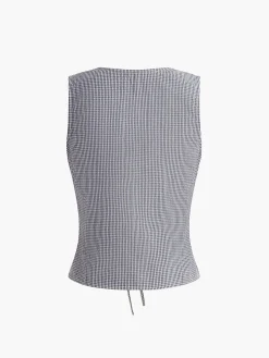 New Plaid Knotted V-Neck Tank Top Tank Tops & Camis|Tops