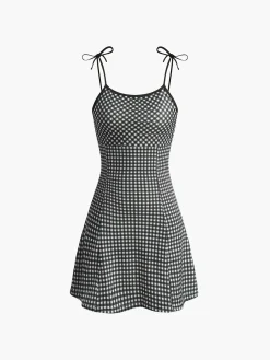 Sale Plaid Piping Adjustable straps Cami Dress Dresses