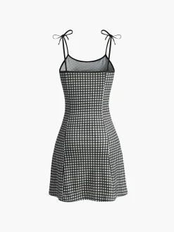 Sale Plaid Piping Adjustable straps Cami Dress Dresses