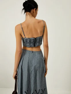 Best Plaid Print Embroidered Cutout Cami Long Dress Work Dresses|Cocktail & Party Dresses