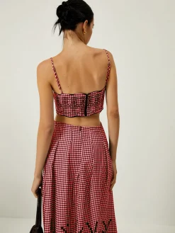 Best Plaid Print Embroidered Cutout Cami Long Dress Work Dresses|Cocktail & Party Dresses