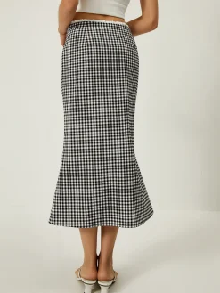 Hot Plaid Print Mermaid Midi Skirt Skirts|Bottoms