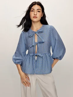 Hot Plaid Tie Front Half Sleeve Blouse Blouses & Shirts|Tops