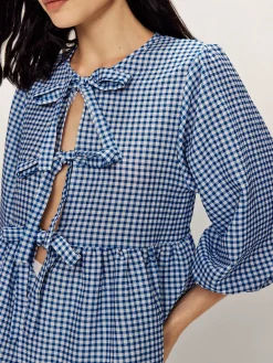 Hot Plaid Tie Front Half Sleeve Blouse Blouses & Shirts|Tops