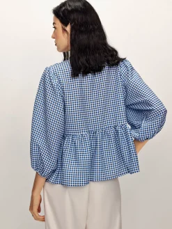 Hot Plaid Tie Front Half Sleeve Blouse Blouses & Shirts|Tops