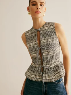 Discount Plaid Tie Front Ruffle Tank Top Tank Tops & Camis|Tops