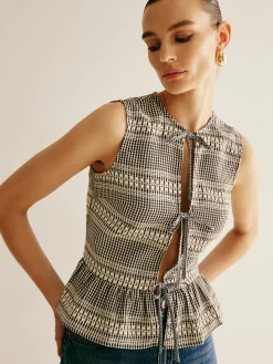 Discount Plaid Tie Front Ruffle Tank Top Tank Tops & Camis|Tops