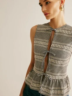 Discount Plaid Tie Front Ruffle Tank Top Tank Tops & Camis|Tops