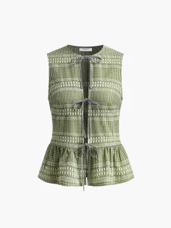 Discount Plaid Tie Front Ruffle Tank Top Tank Tops & Camis|Tops