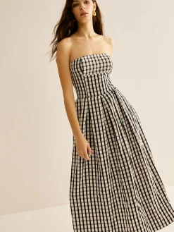 Online Plaid Tube Long Dress White Dresses|Casual Dresses