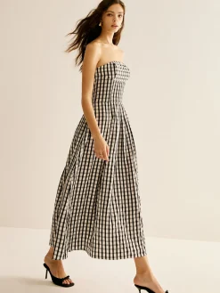 Online Plaid Tube Long Dress White Dresses|Casual Dresses